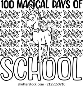 Dieses Design verfügt über ein Einhorn mit einem Text, der 100 magische Schultage liest. 