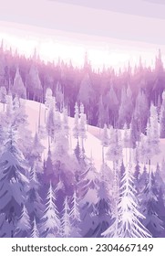 This design features a visually captivating and aesthetically pleasing scene of a snow-covered mountain in shades of purple and pink. 