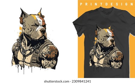 This is a design featuring an American Bully or Pitbull dog theme. It has a cool graphic design that includes a tattoo, and is available as an instant digital download, and used for self-printing, as  svg