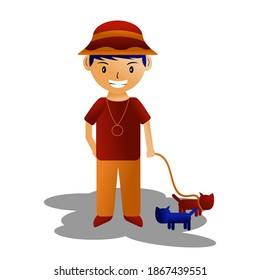 
This design is a flat design image that tells of a man bringing a pet cat or dog to a place, usually this design is used for entertainment brochures