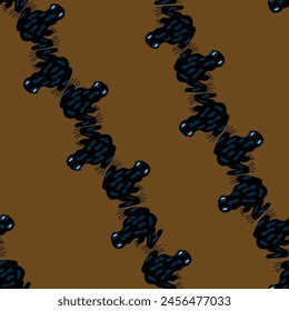 This design is from the frog and lilies collection. It features frogs in  navy, black  white on a diagonal on a brown background.  