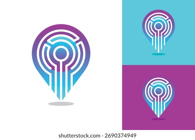 this design graphic is a logo of a drop pin shape with electrical lines that looks cool and techy