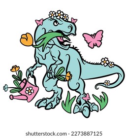 This design has vibrant and unique colours, featuring a fearsome T-Rex transformed into a beautiful floral masterpiece adorned with playful leopard print accents, perfect for the spring season