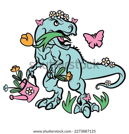 This design has vibrant and unique colours, featuring a fearsome T-Rex transformed into a beautiful floral masterpiece adorned with playful leopard print accents, perfect for the spring season