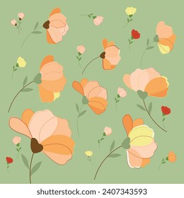 This design inspired by apricot garden where flowers blooming in spring time. Cushion cover. Notecard. Book cover. Place mat. Fashion concept. Matcha background. Square.