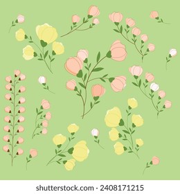 This design inspired by a garden where flowers blooming in spring time. Matcha tone background.