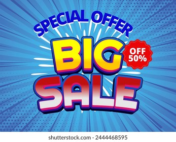 This design is intended for a poster or banner advertising a big sale with a special offer of 50% off.