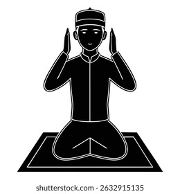 This design likely depicts a man in a posture of prayer. The artwork utilizes a CMYK color model, incorporating grayscale elements and a range of colors