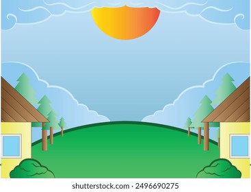 This is a design made with drawing ideas for children. They can use this image for wallpaper or for a flyer for a competition. And this picture tells of a situation in a beautiful village.