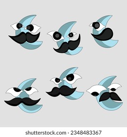 This design is a picture of the moon with a fashion mustache, there are 6 expressions in the illustration that is made, this depicts various expressions of the moon character with a long mustache.
