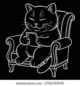 Este es el diseño de un gato relajado que disfruta del tiempo móvil en un sofá acogedor. Es un buen Arte vectorial.