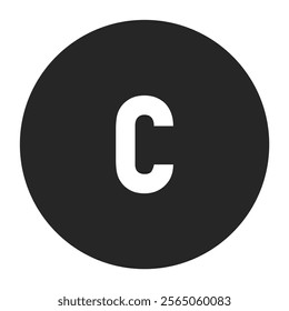 This design showcases a bold white letter ‘c’ on a solid black circle, creating a striking visual impact. Ideal for sleek and modern branding or professional graphic design.