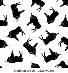 This design showcases a dynamic layout of bison silhouettes in various positions against a clean white backdrop, emphasizing their distinct shapes