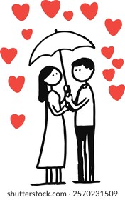 This design showcases a playful cartoon-style illustration of a couple joyfully holding up a mountain, symbolizing their strength and support for each other. Above them, whimsical heart-shaped raindro