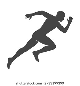 This design showcases a powerful, black silhouette of a man mid-sprint. The dramatic silhouette style emphasises the figure's motion and athleticism, creating a visually striking image. high-quality professional detailed modern