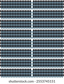 This Design showcases a repeating pattern featuring a geometric design. The pattern creates a visually striking and dynamic effect due to its alternating colors and the repetition of geometric shapes.