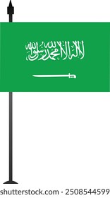 This design showcases the Saudi flag on a flag pole, representing national pride. Ideal for educational materials, travel guides, or cultural projects, featuring a clean and detailed presentation.