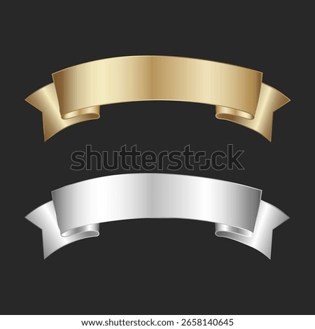 This design showcases a sophisticated blend of gold and silver ribbons gracefully layered over a dark gray background. The rich metallic tones create a striking contrast against the matte backdrop