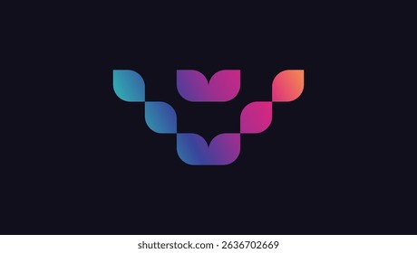 This design showcases a visually striking abstract logo composed of stylized, gradient-colored leaf shapes. The leaves are arranged in a symmetrical pattern, creating a visually balanced and aesthetic
