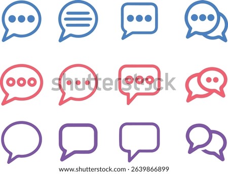 This design shows multiple colorful message bubbles, which includes blue, red and purple. The varied shapes are perfect for modern designs against white.