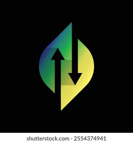 This design is a simple flat logo of a letter N in blue green yellow gradient with two arrows facing opposite

