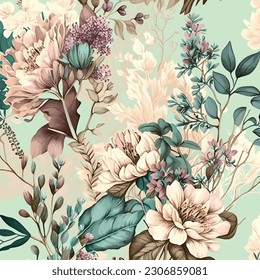 This design is a stunning composition of beautiful summer flowers in vintage colors. It captures the essence of the vibrant and lively atmosphere of summer.