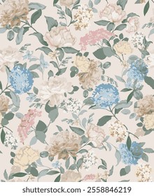 This design is suitable for use as wrapping paper or fabric, showcasing a floral aesthetic. The overall composition highlights the beauty of the rose motif within the pattern.