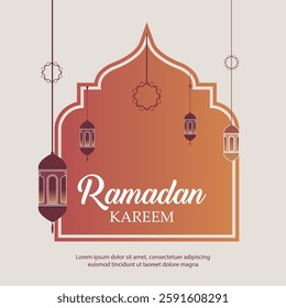 This design template showcases a beautiful arch adorned with hanging lanterns, perfect for Ramadan Kareem festivities, blending elegance and tradition in its artistic presentation