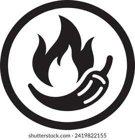 This design typically signifies spicy or hot food, often used in menus and food packaging to indicate the presence of heat or spice in a dish.