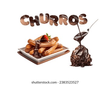 diseño de postres. Una bandeja de churros crujientes se ve realzada por una generosa llovizna de chocolate