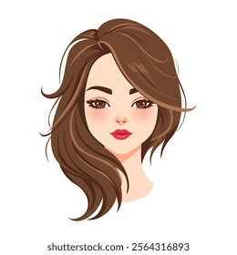 This detailed illustration focuses on a person's long, wavy brown hair styled with volume and layers. The face is intentionally blurred out, emphasizing the hairstyle itself.