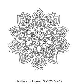 This detailed mandala illustration, available in EPS format, is perfect for colouring enthusiasts of all ages. Its complex patterns and intricate details offer a relaxing and meditative experiences.