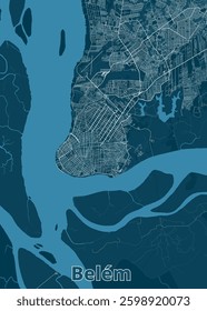 This is a detailed map of Belem, Brazil, showcasing the city's layout and surrounding waterways. The map is rendered in a minimalist style with white lines representing streets and roads.