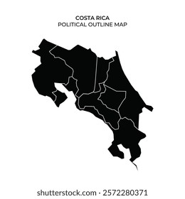 This detailed map highlights the political divisions within Costa Rica, featuring distinct outlines of each region. The minimalist design emphasizes boundaries and geographical features.