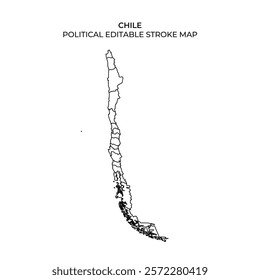 This detailed map outlines the political boundaries of Chile, highlighting major regions and cities. Ideal for educational or design purposes, it offers clear depiction of the countrys layout.