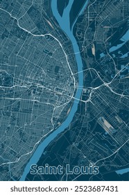 This is a detailed map of Saint Louis, Missouri, featuring a dark blue background with white lines representing streets and roads.