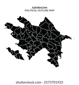 This detailed outline map displays Azerbaijans political boundaries and administrative regions. Each area is distinctly marked, emphasizing geographical organization.