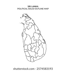This detailed outline map displays the political divisions and borders of Sri Lanka, highlighting the countrys various regions and administrative areas.