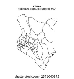 This detailed outline map displays the political boundaries of Kenya, highlighting various counties and regions. It serves as a versatile tool for educational and planning purposes.