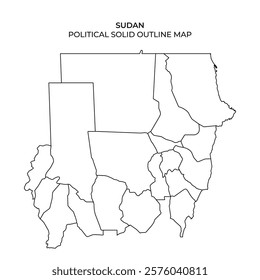 This detailed outline map illustrates the political boundaries within Sudan, highlighting different regions and their shapes clearly. Ideal for educational use and geographic reference.