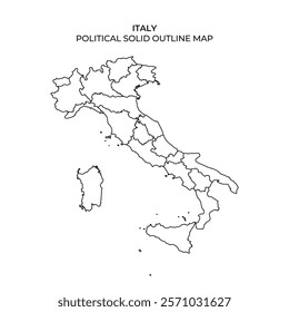 This is a detailed outline map of Italy showcasing its political regions and boundaries, providing a clear representation of the countrys geography.