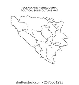 This detailed outline map showcases the political divisions of Bosnia and Herzegovina, highlighting its regions and borders. It serves as a reference for geographical studies.