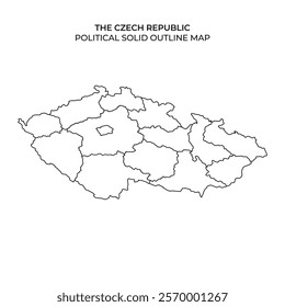 This detailed outline map showcases the political divisions of the Czech Republic, highlighting various regions and their borders without any color fill.