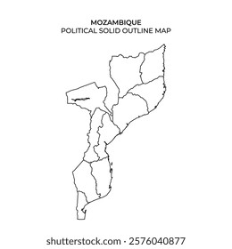 This detailed outline map showcases the political divisions of Mozambique, highlighting its provinces and regions. Ideal for educational purposes and geographical studies.