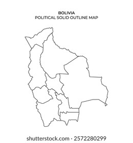 This detailed outline map shows the political divisions of Bolivia, highlighting its various regions and boundaries. It is a clear representation suitable for educational purposes.