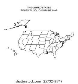 This detailed outline map of the United States highlights the political borders of each state, designed for educational and reference uses. The map features a minimalist design.