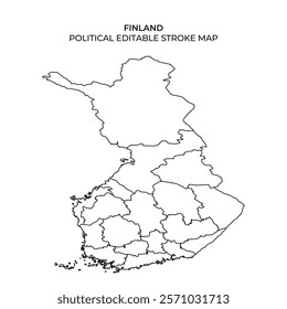 This detailed outline showcases the political geography of Finland, including its various regions and borders. It serves as a useful reference for educational and planning purposes.