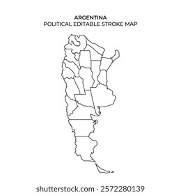 This detailed outline showcases the political divisions of Argentina, highlighting provinces and regions. Ideal for educational purposes, planning, or geographic analysis.