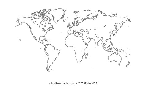 Este é um mapa detalhado do mundo do esboço isolado no fundo branco. É adequado para ilustrar vários temas, como viagens pelo mundo, relações internacionais, geografia e eventos globais. Pode ser