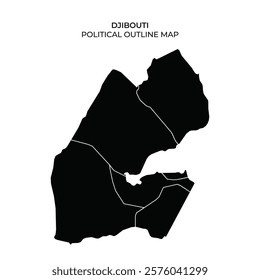 This detailed political outline map of Djibouti highlights the various regional boundaries within the country, providing a clear visual representation of its geographic divisions.